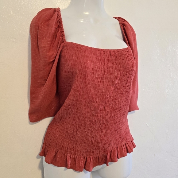 Express - Coral Smocked Blouse - Picture 4 of 13